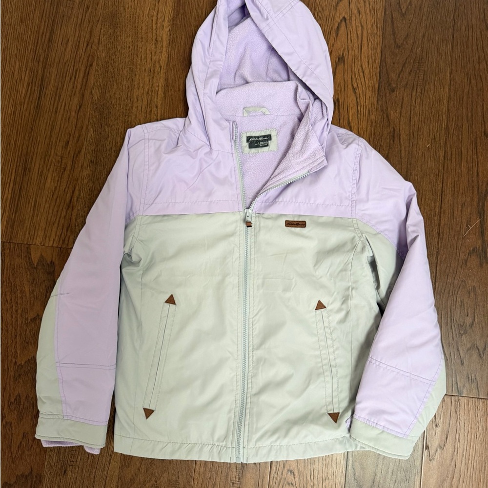 Eddie Bauer Kids' Two-Tone Lavender and Light Gray Hooded Rain Jacket